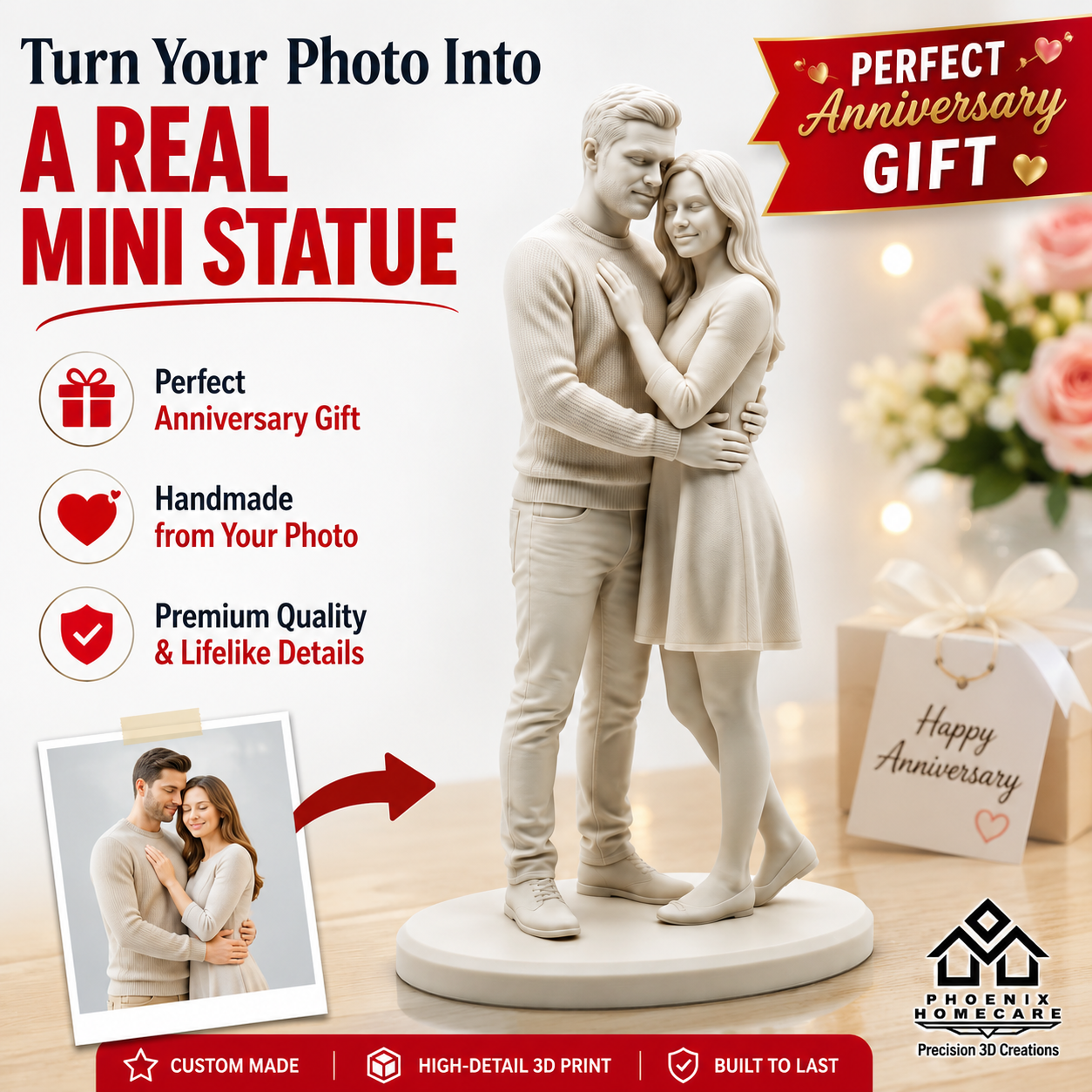 Custom 3D Printed Figurine from Photo – Personalized Miniature Gift