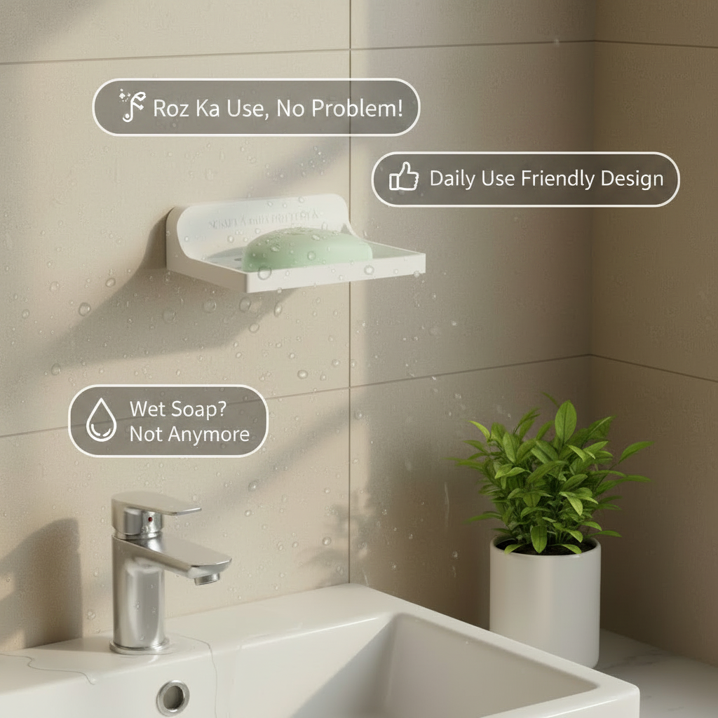 Wall Mounted Soap Holder with Drain Tray – Self Draining Soap Dish for Bathroom & Kitchen Sink