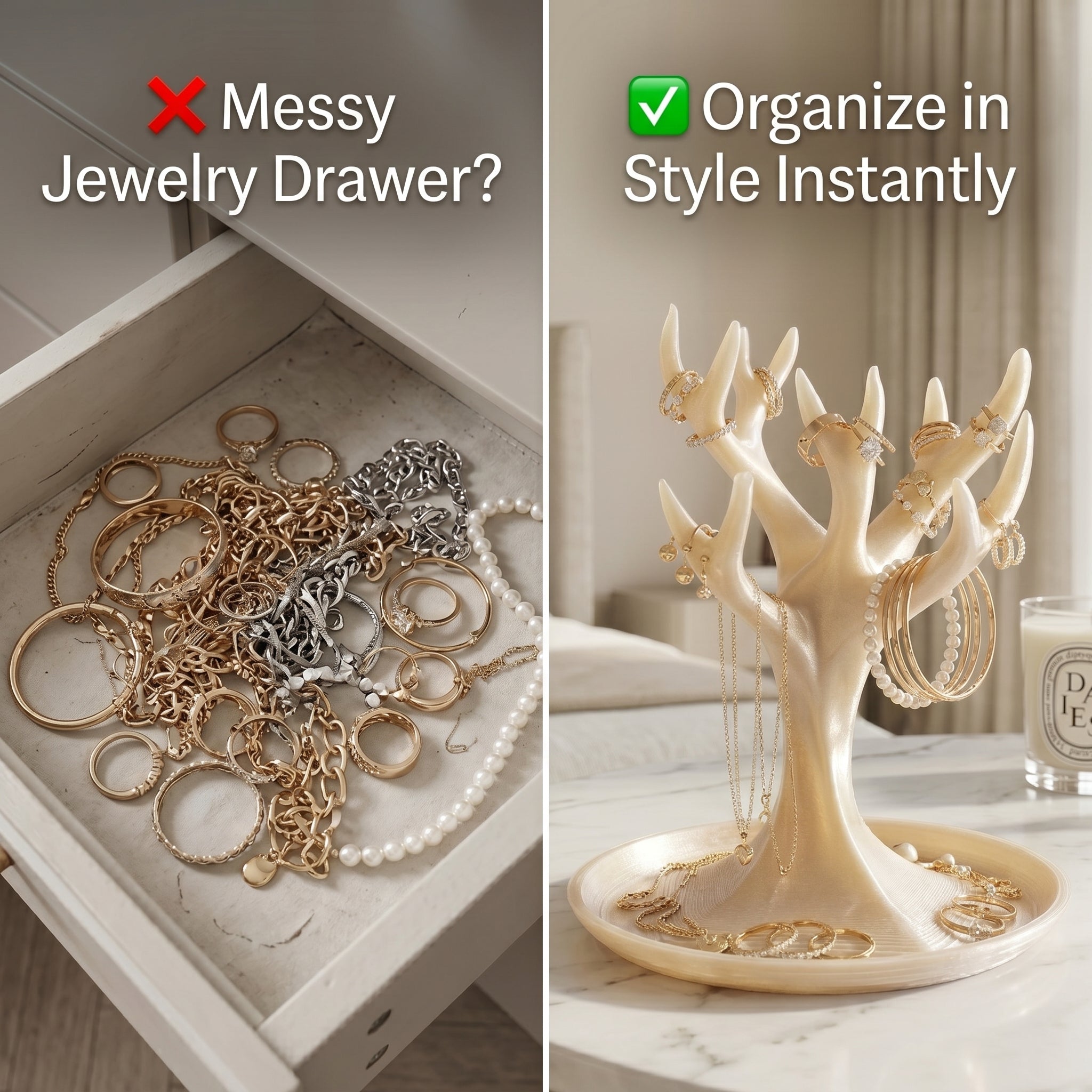 Antler Jewelry Holder Stand – Necklace Organizer & Ring Holder | Elegant Vanity Display for Women