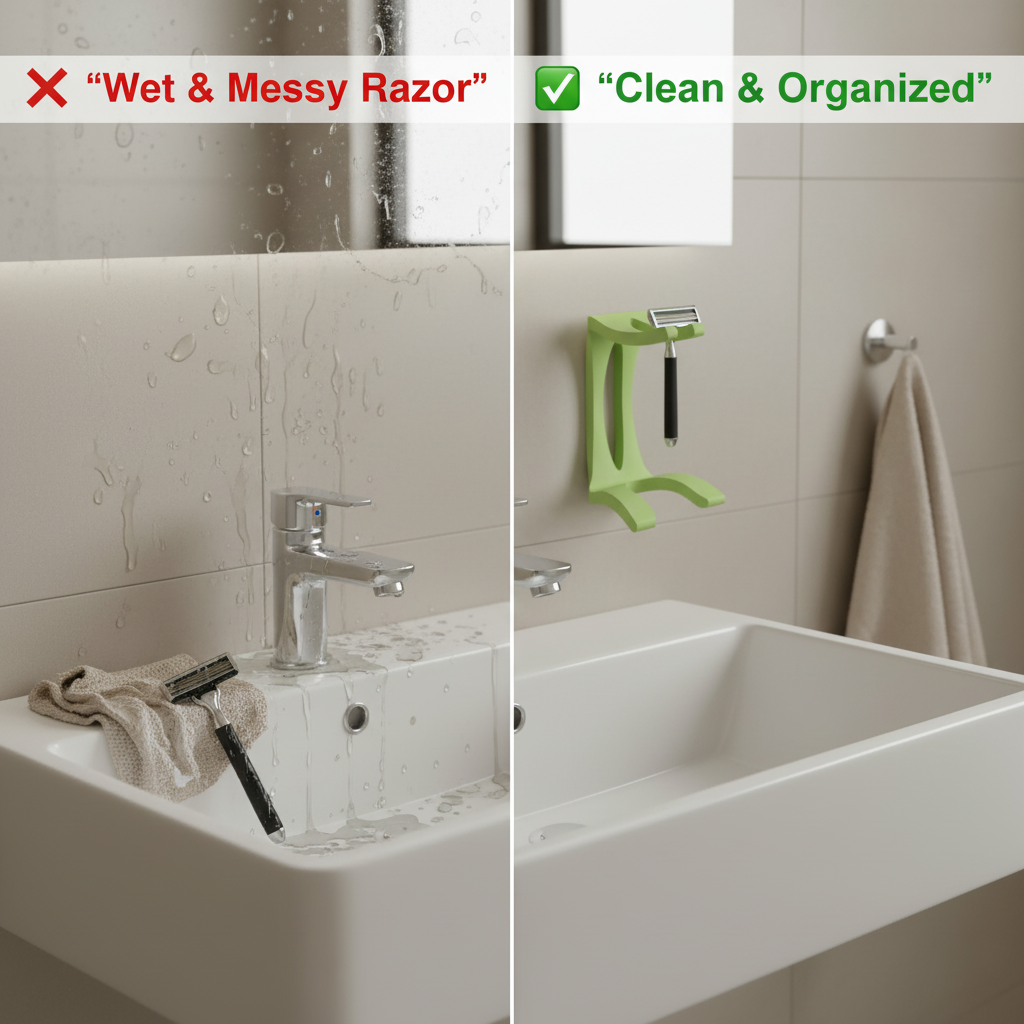 Wall Mounted Razor Holder – Bathroom Razor Stand for Shower | Self Draining Shaver Holder Organizer