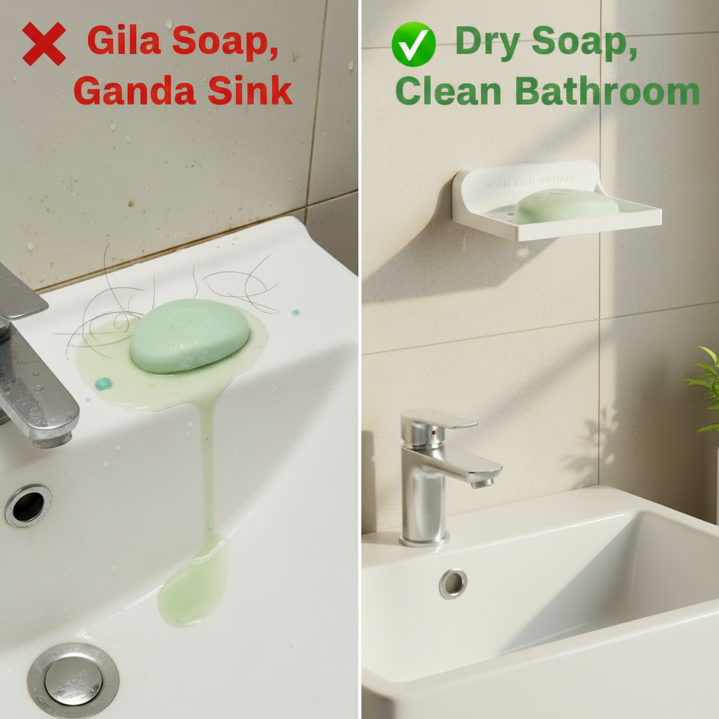 Wall Mounted Soap Holder with Drain Tray – Self Draining Soap Dish for Bathroom & Kitchen Sink