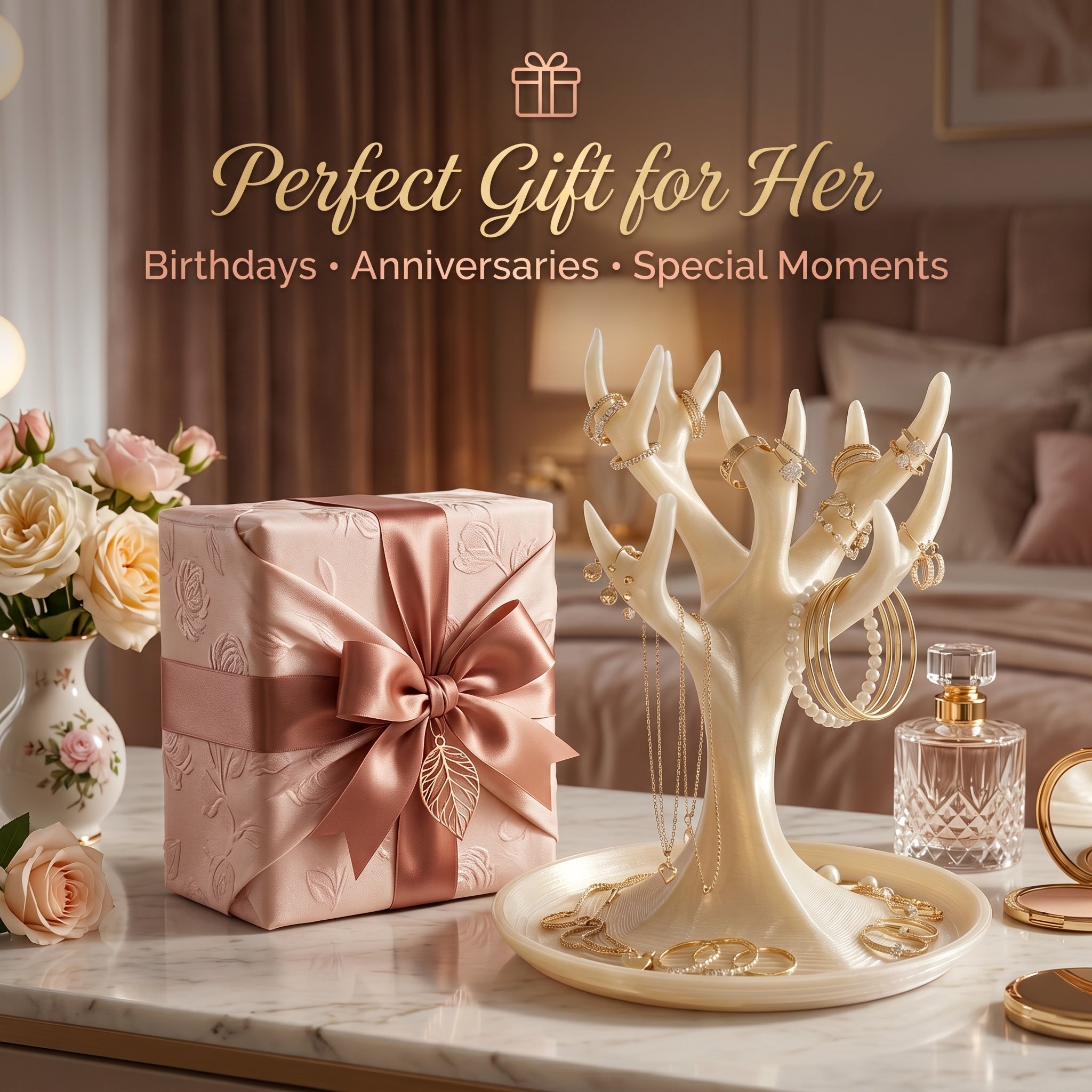 Antler Jewelry Holder Stand – Necklace Organizer & Ring Holder | Elegant Vanity Display for Women
