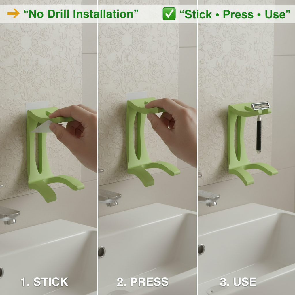 Wall Mounted Razor Holder – Bathroom Razor Stand for Shower | Self Draining Shaver Holder Organizer