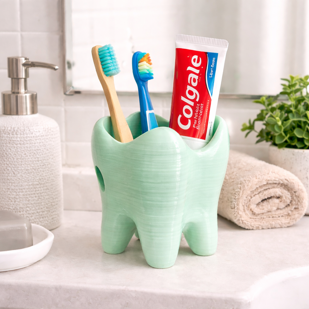 Kids Toothbrush Holder – Cute Tooth Shaped Bathroom Organizer | Baby Toothbrush Stand & Kids Bathroom Decor
