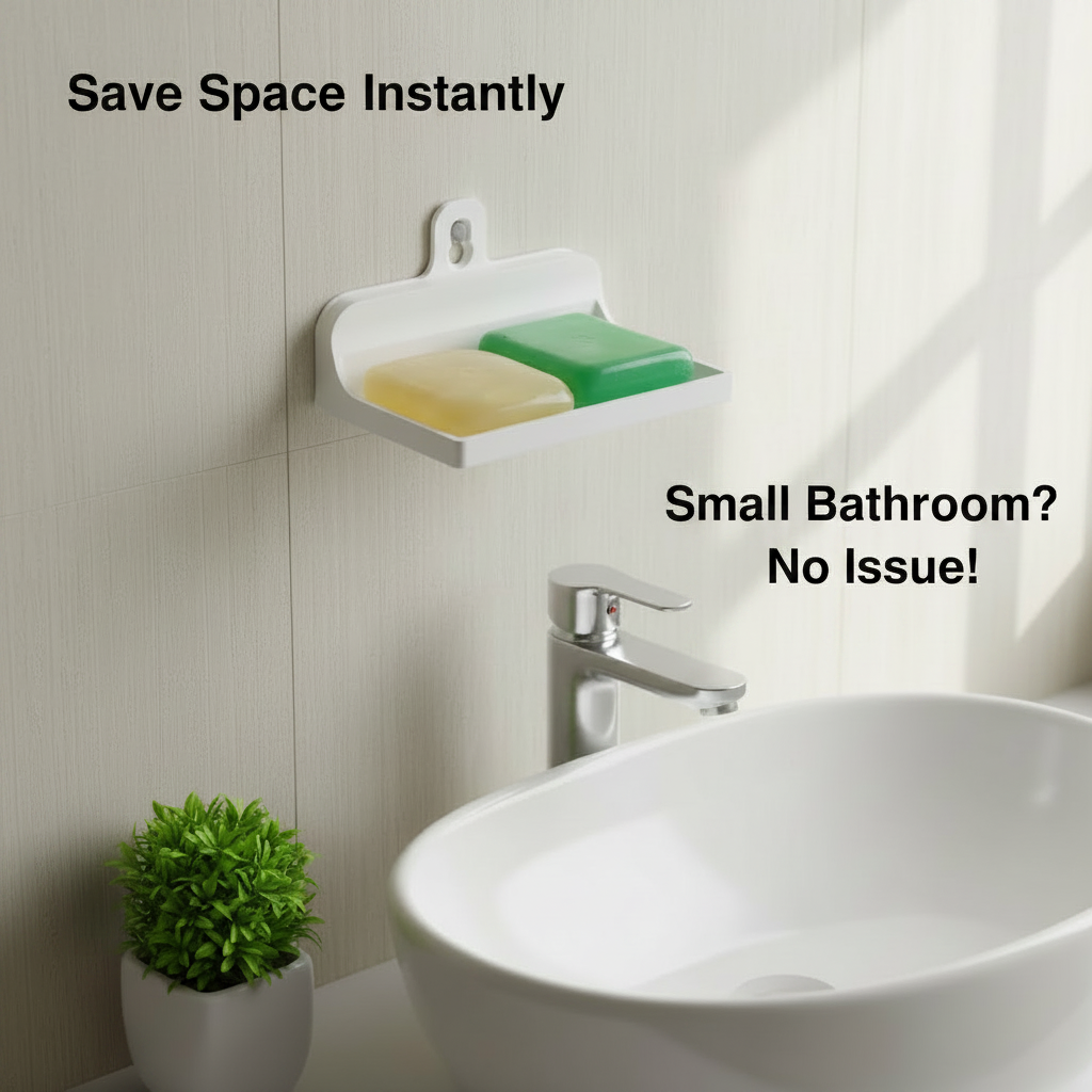 Wall Mounted Soap Holder with Drain Tray – Self Draining Soap Dish for Bathroom & Kitchen Sink