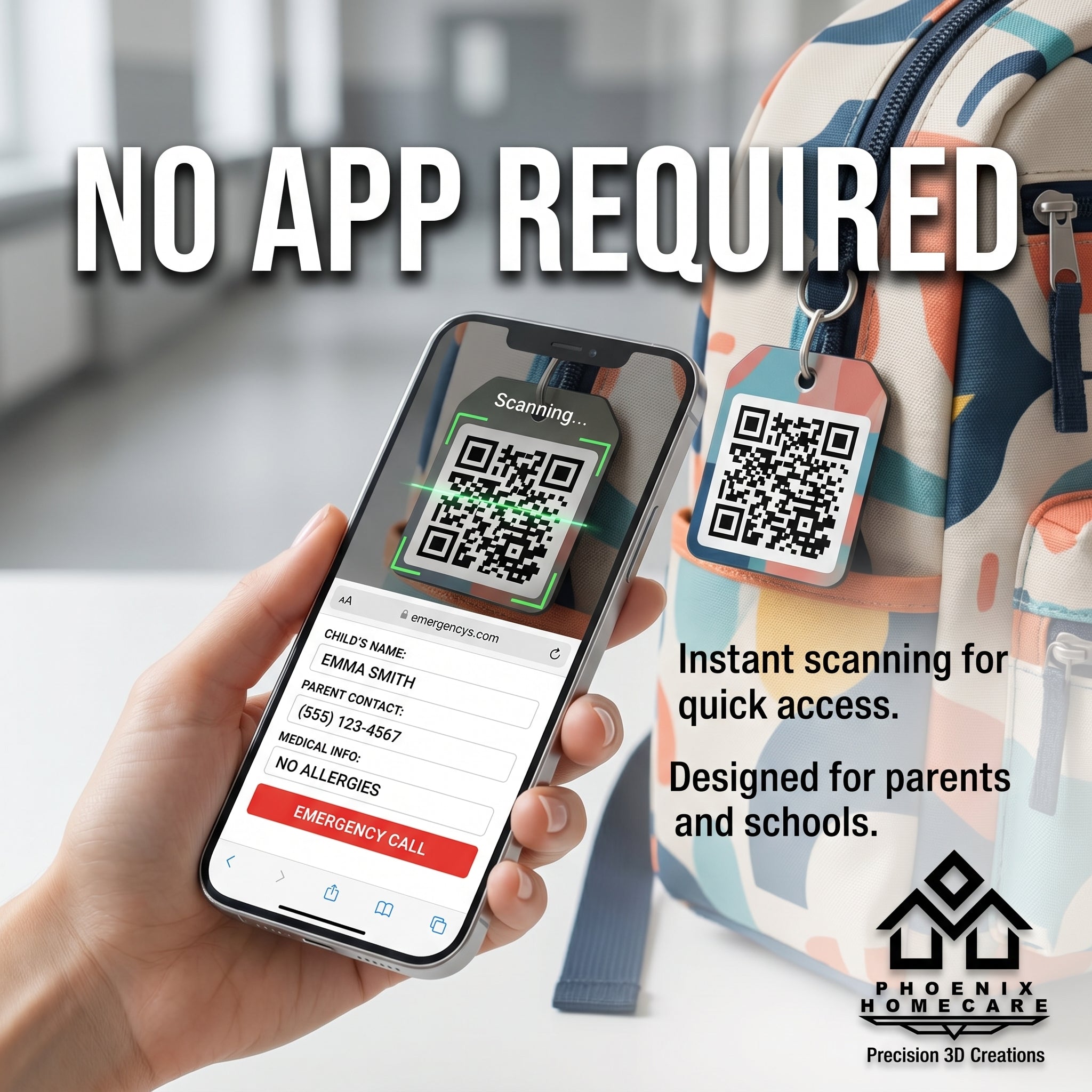 Smart Kids Safety QR Tag | Emergency Contact School Bag ID | Child Safety Badge with QR Code