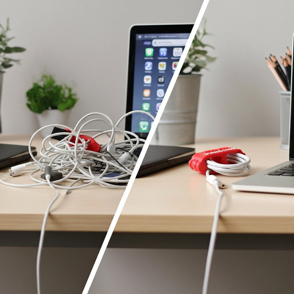 Phoenix Homecare Cable Organizer Clip | Desk Wire Management Holder | USB Charging Cable Holder | Cord Organizer for Home, Office & Travel (Red)