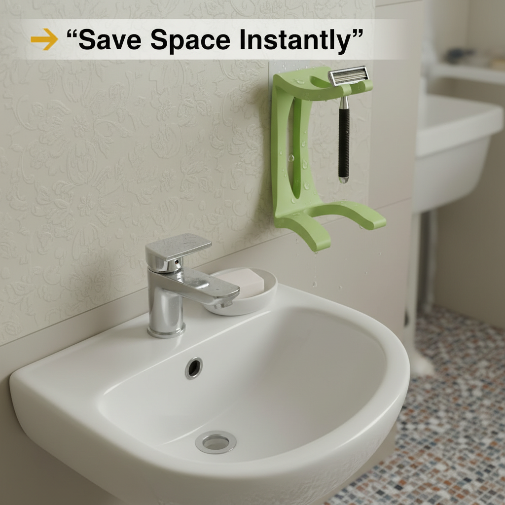Wall Mounted Razor Holder – Bathroom Razor Stand for Shower | Self Draining Shaver Holder Organizer