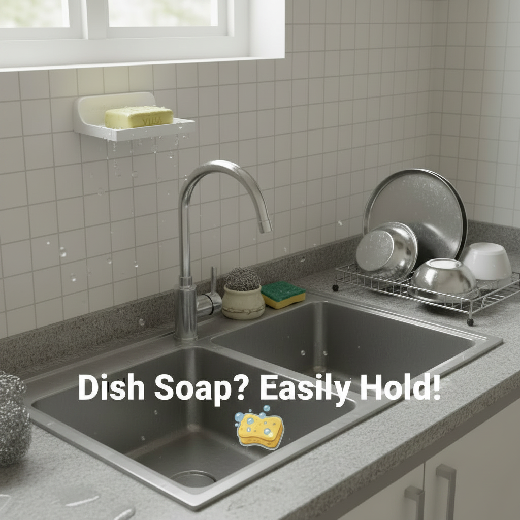 Wall Mounted Soap Holder with Drain Tray – Self Draining Soap Dish for Bathroom & Kitchen Sink
