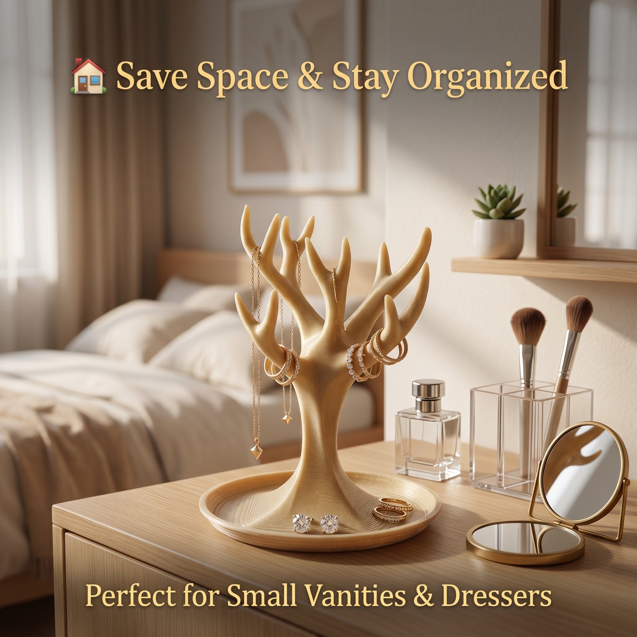 Antler Jewelry Holder Stand – Necklace Organizer & Ring Holder | Elegant Vanity Display for Women
