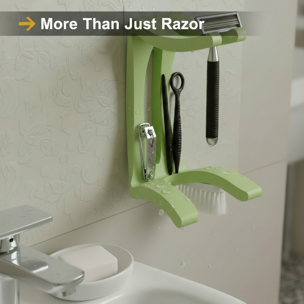 Wall Mounted Razor Holder – Bathroom Razor Stand for Shower | Self Draining Shaver Holder Organizer