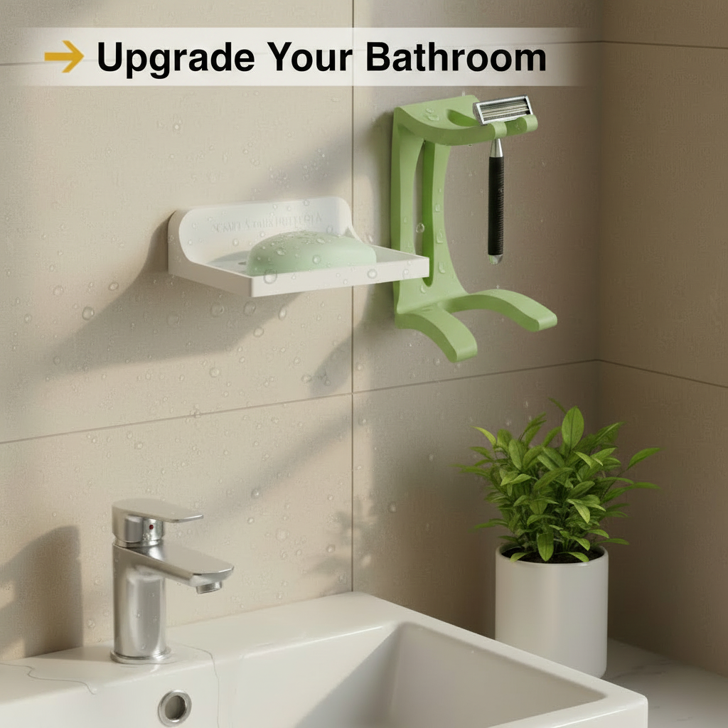 Wall Mounted Razor Holder – Bathroom Razor Stand for Shower | Self Draining Shaver Holder Organizer