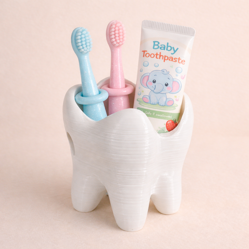Kids Toothbrush Holder – Cute Tooth Shaped Bathroom Organizer | Baby Toothbrush Stand & Kids Bathroom Decor