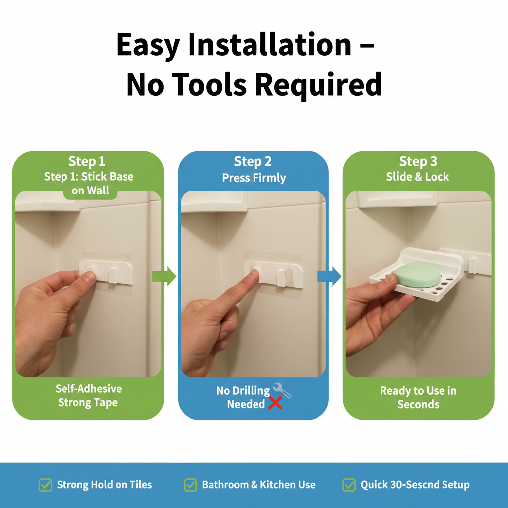 Wall Mounted Soap Holder with Drain Tray – Self Draining Soap Dish for Bathroom & Kitchen Sink