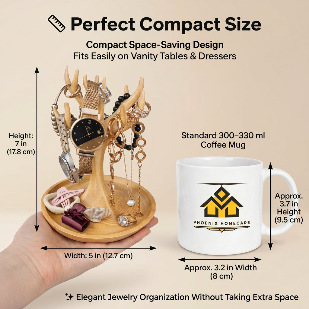 Antler Jewelry Holder Stand – Necklace Organizer & Ring Holder | Elegant Vanity Display for Women