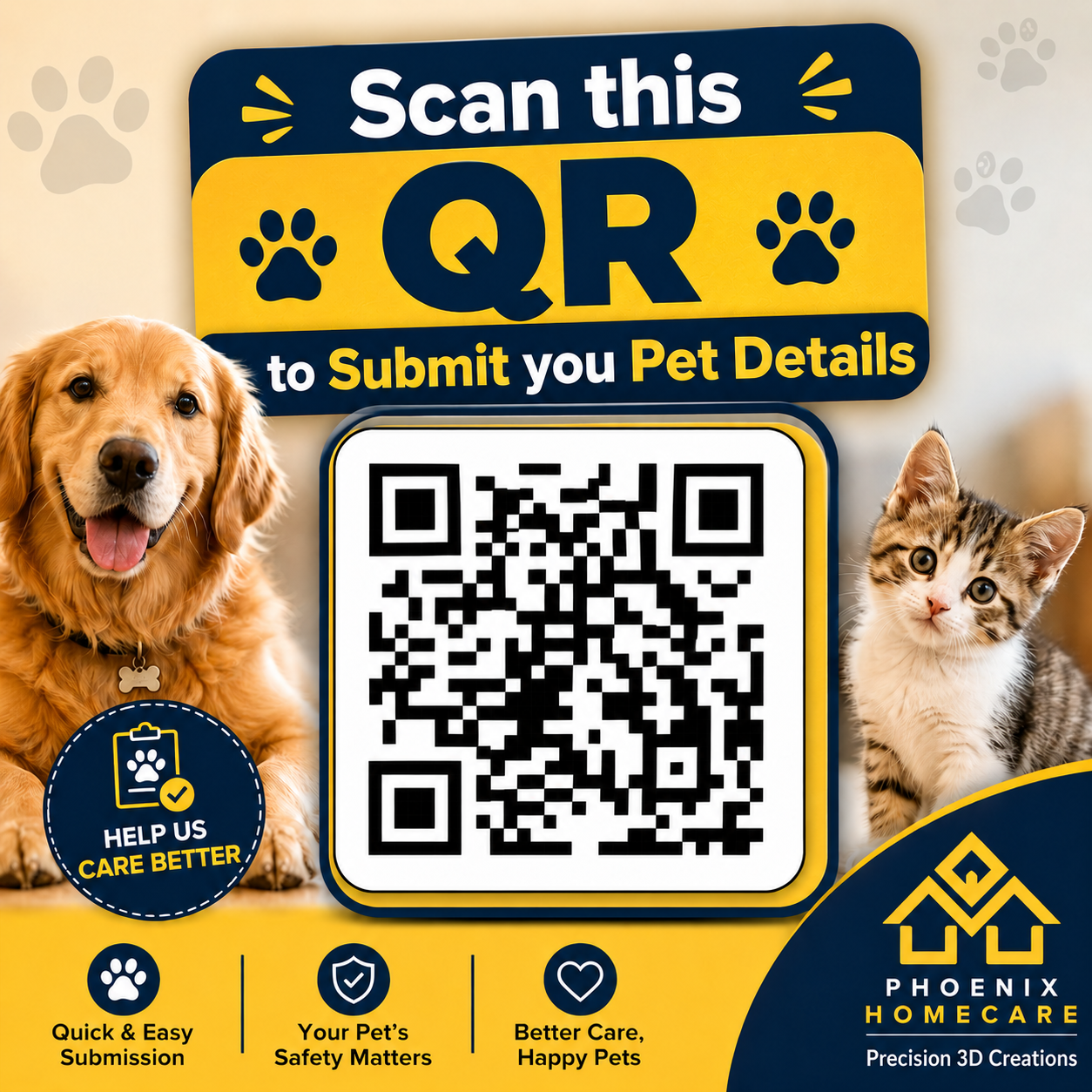 Custom QR Pet ID Tag | Personalized Dog & Cat Collar Tag | Smart Pet Safety Tag