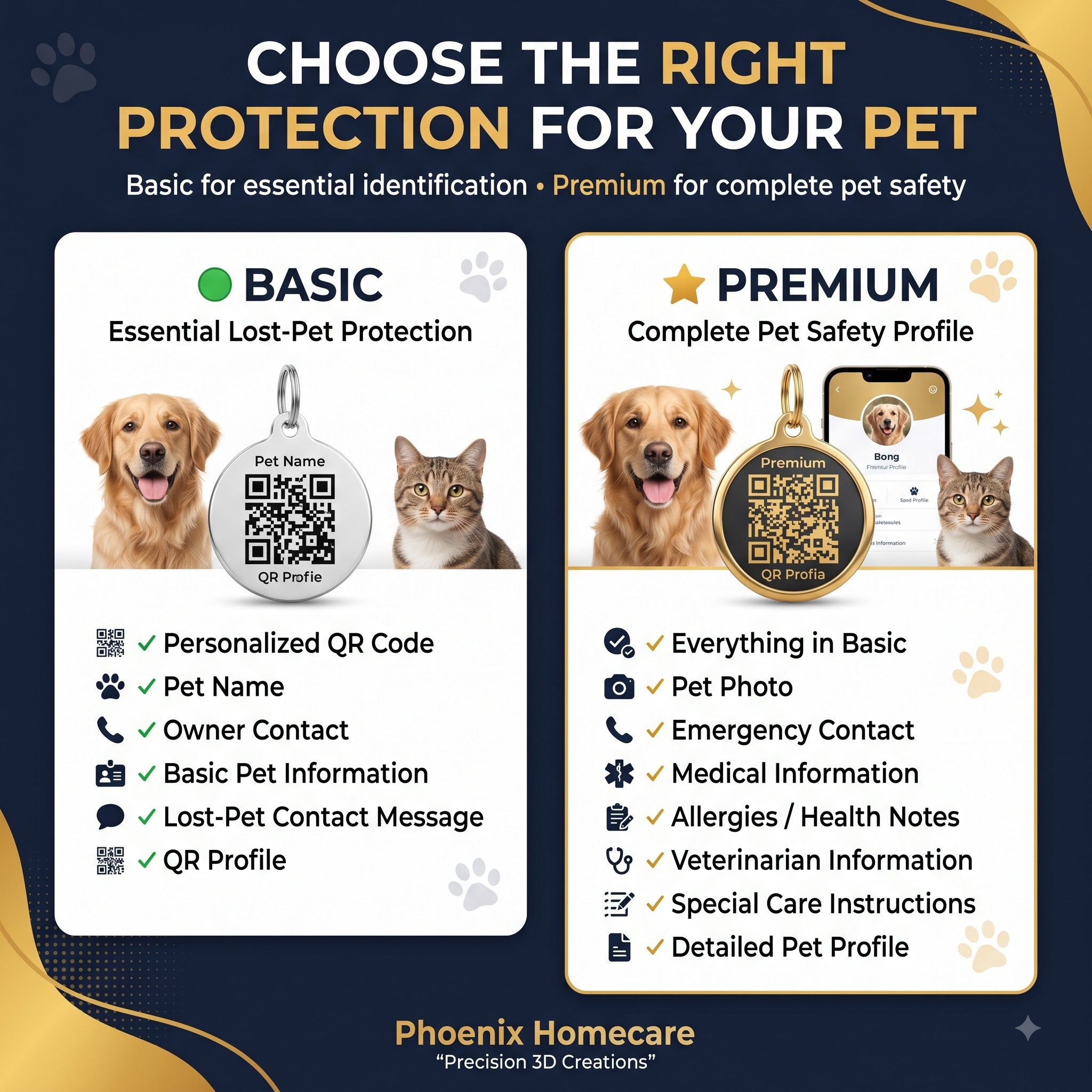 Custom QR Pet ID Tag | Personalized Dog & Cat Collar Tag | Smart Pet Safety Tag