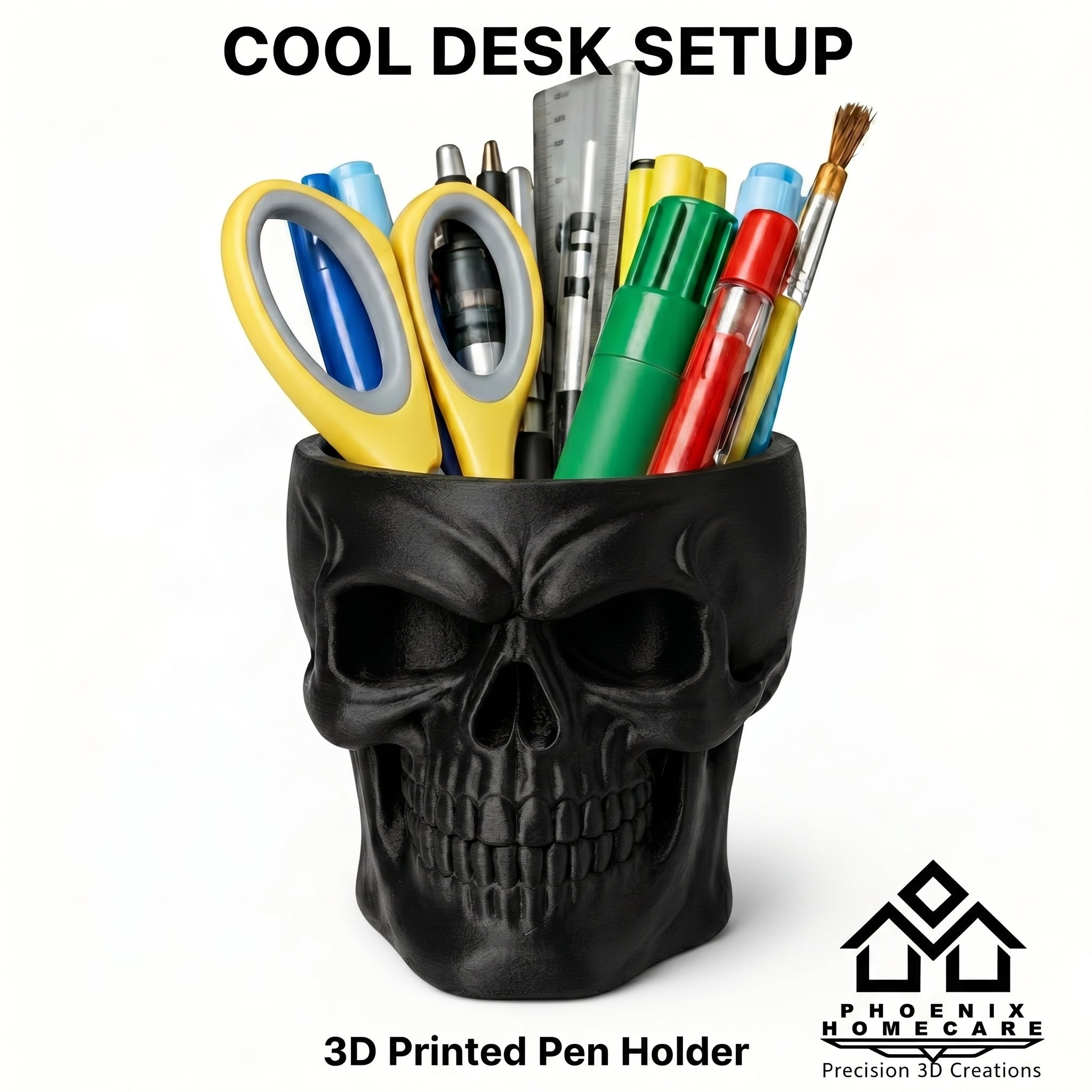Skull Pen Holder – Gothic Desk Organizer | Cool 3D Printed Office Desk Decor & Gift Idea