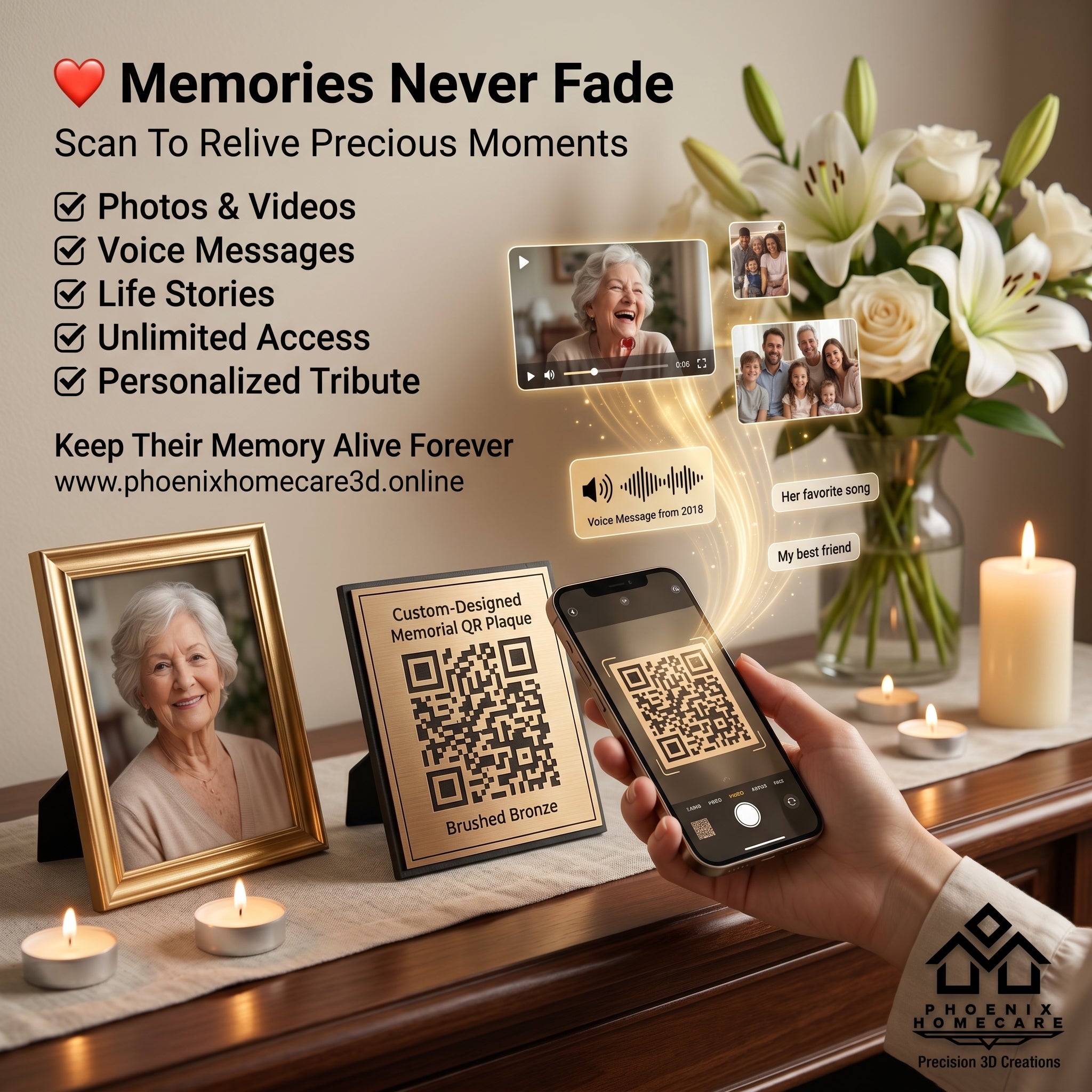 Memorial QR Plaque | Scan to Remember Loved Ones Forever | Personalized Memory Tribute
