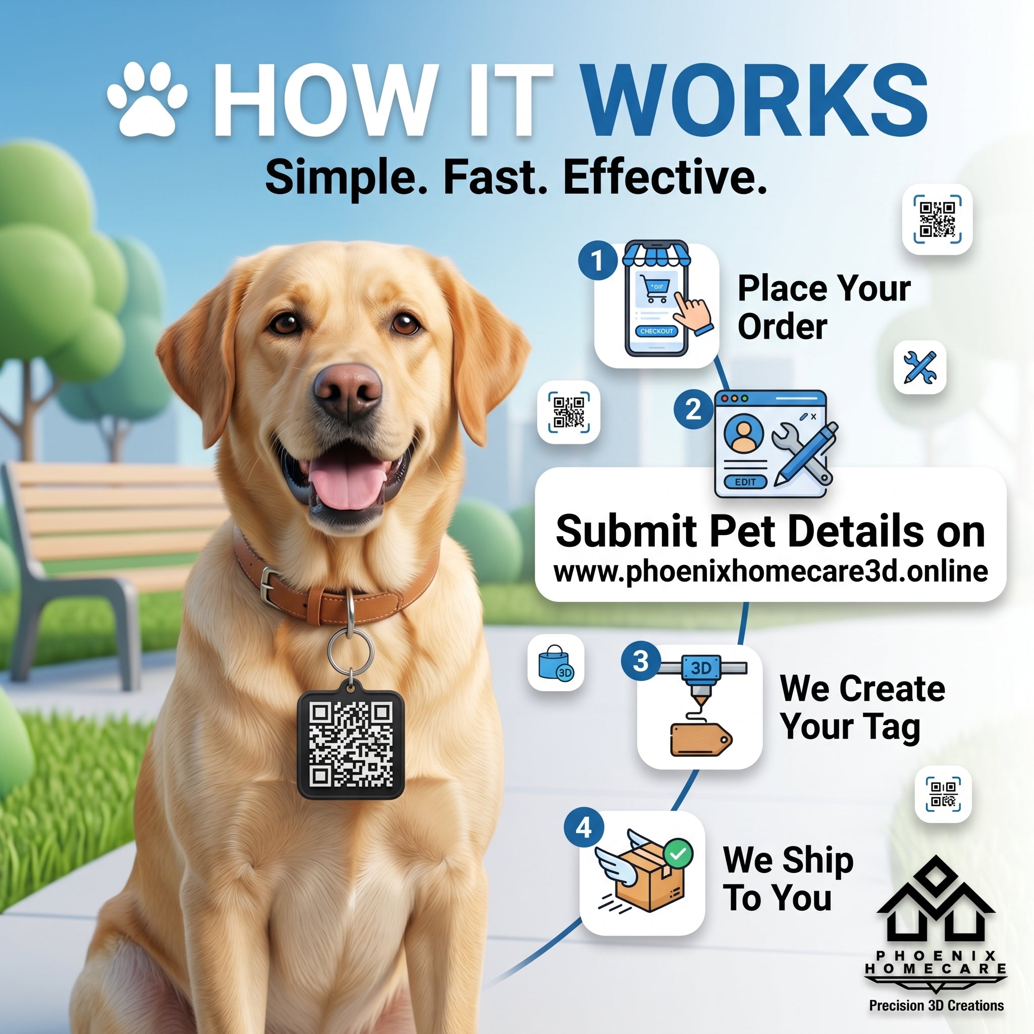 Custom QR Pet ID Tag | Personalized Dog & Cat Collar Tag | Smart Pet Safety Tag