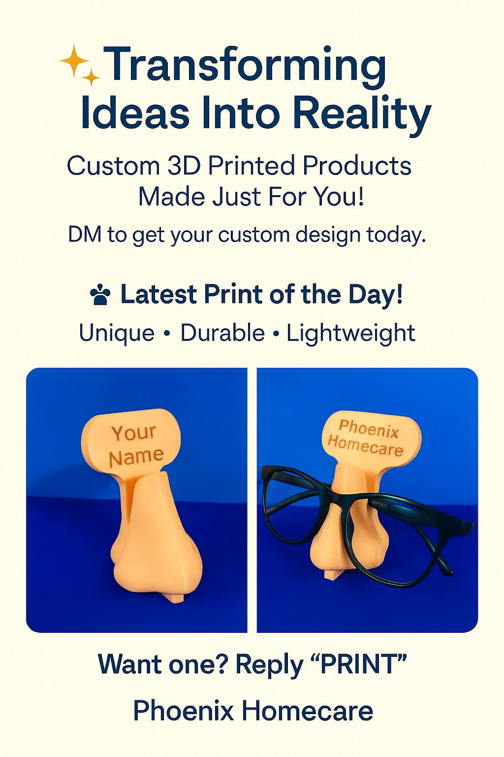 Personalized 3D Printed Spectacle Stand | Custom Glasses Holder | Name Gift PLA - Phoenix Homecare 3D