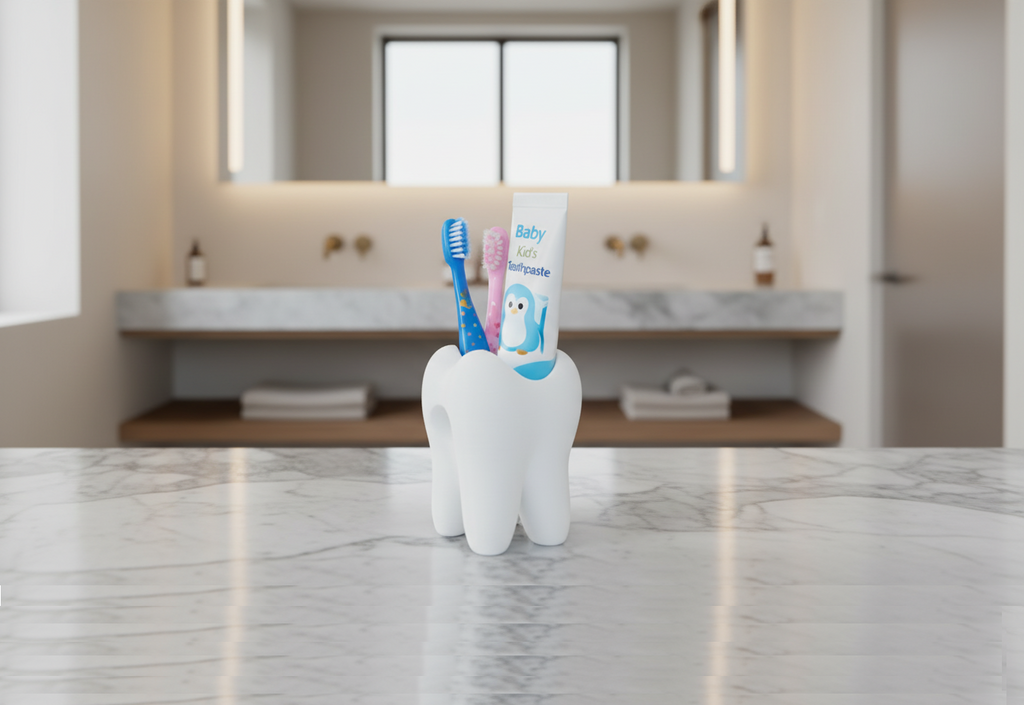 Kids Toothbrush Holder – Cute Tooth Shaped Bathroom Organizer | Baby Toothbrush Stand & Kids Bathroom Decor