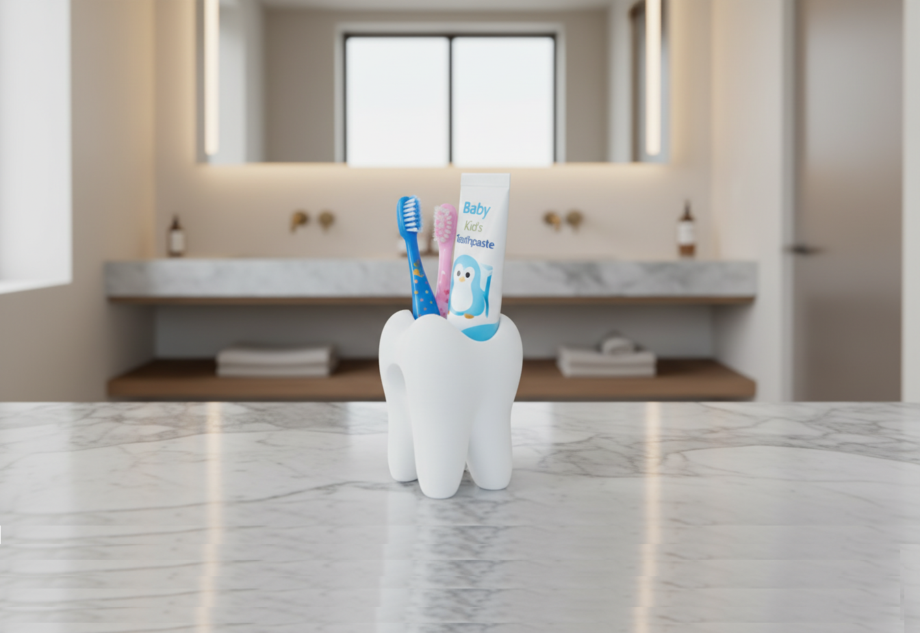 Kids Toothbrush Holder – Cute Tooth Shaped Bathroom Organizer | Baby Toothbrush Stand & Kids Bathroom Decor